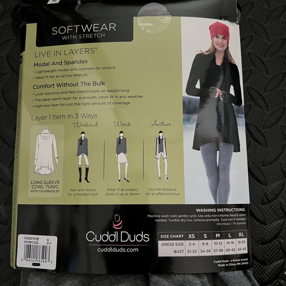 NWT Cuddl duds long sleeve cowl tunic with thumb holes